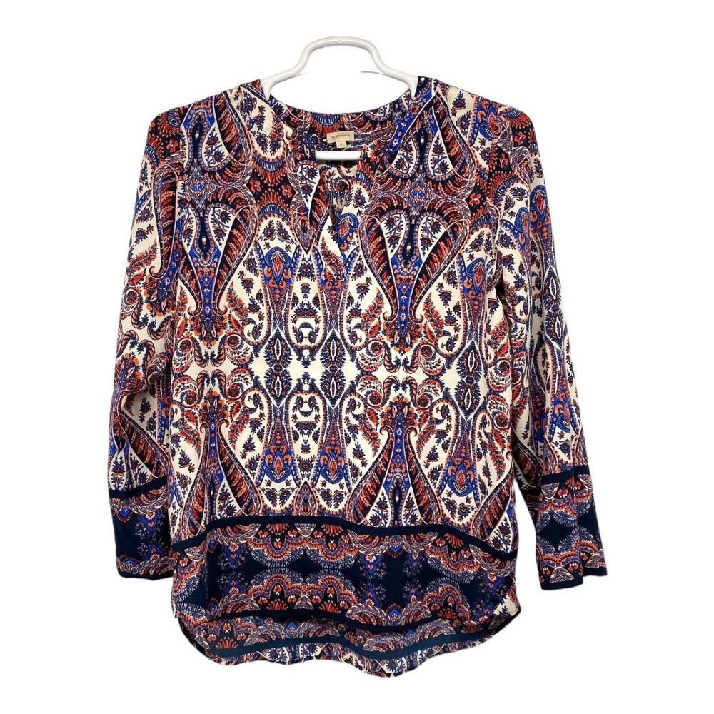 Cremieux‎ Womens Blouse Multicolor Tunic Long Sleeve V Neck Pullover Medium